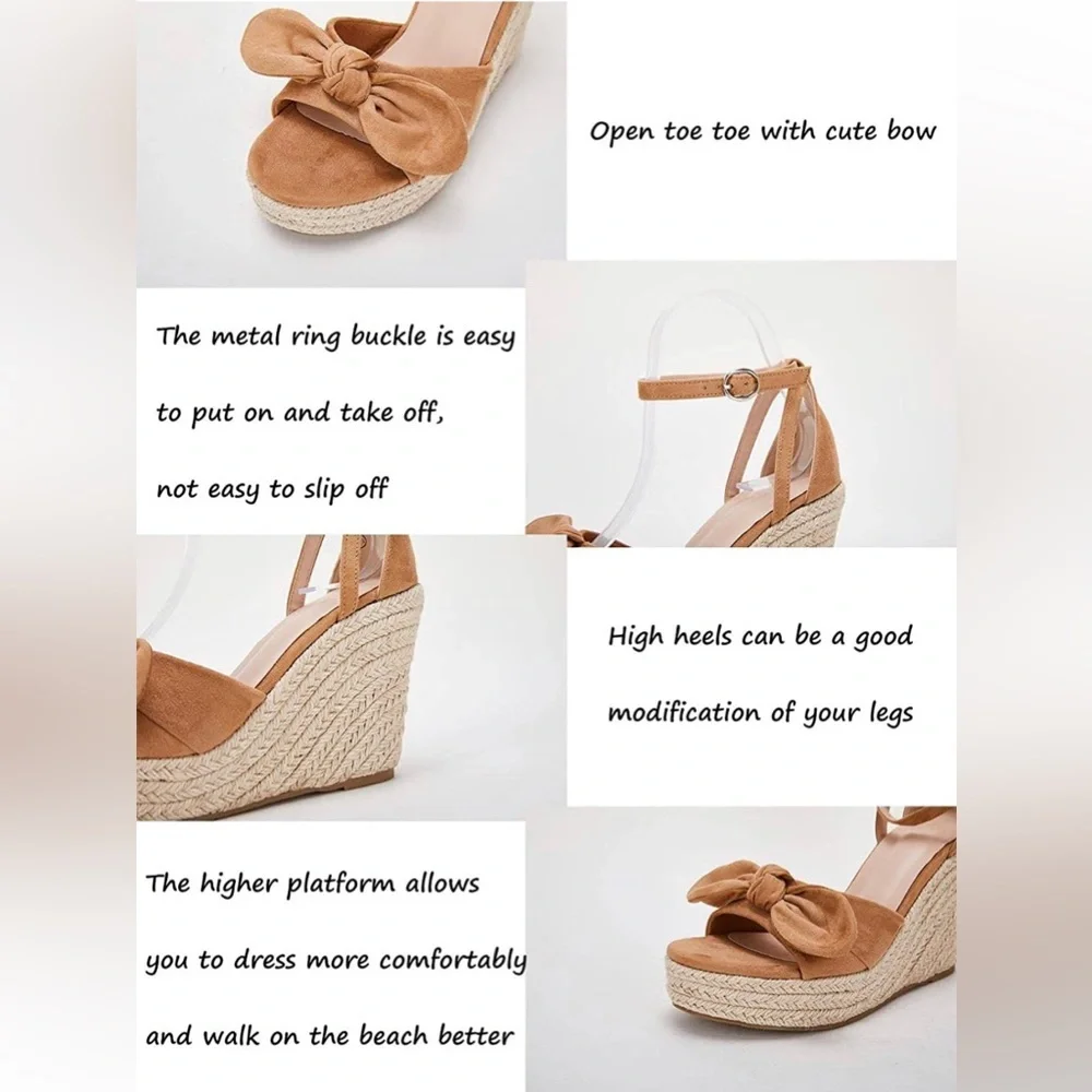 Rilista Womens Wedge Platform Sandals Cute Bowknot OpenToeEspadrille‎ High Heels